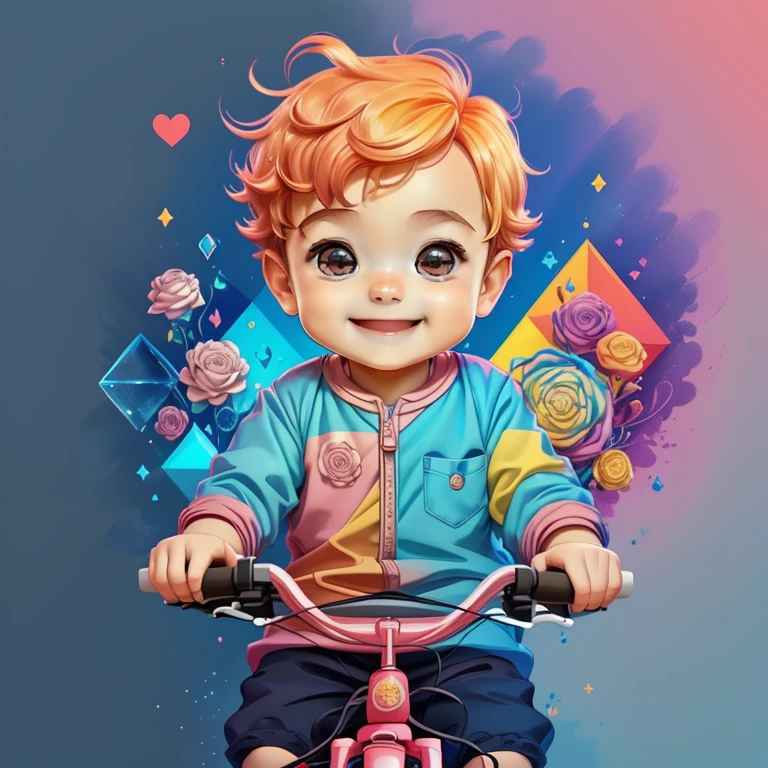 ) ((((cute baby boy with a bike smiling) ((Mikey)) - Criador: Walt Disney2023) ), ,, ( Walt Disney acolchoamento ,multidimensional geometric wall PORTRAIT, arte, Chibi,
Yang08k, lindo, Colouring,Rose
Primary works, qualidade superior, melhor qualidade, Arte Oficial, Beautiful and Aesthetic,)) ), ,,  Walt Disney acolchoamento ,multidimensional geometric wall PORTRAIT, arte, Chibi,
Yang08k, lindo, (Colouring, rosa), amarelo ,azul ,vermelho e branco)
Primary works, qualidade superior, melhor qualidade, Arte Oficial, Beautiful and Aesthetic,