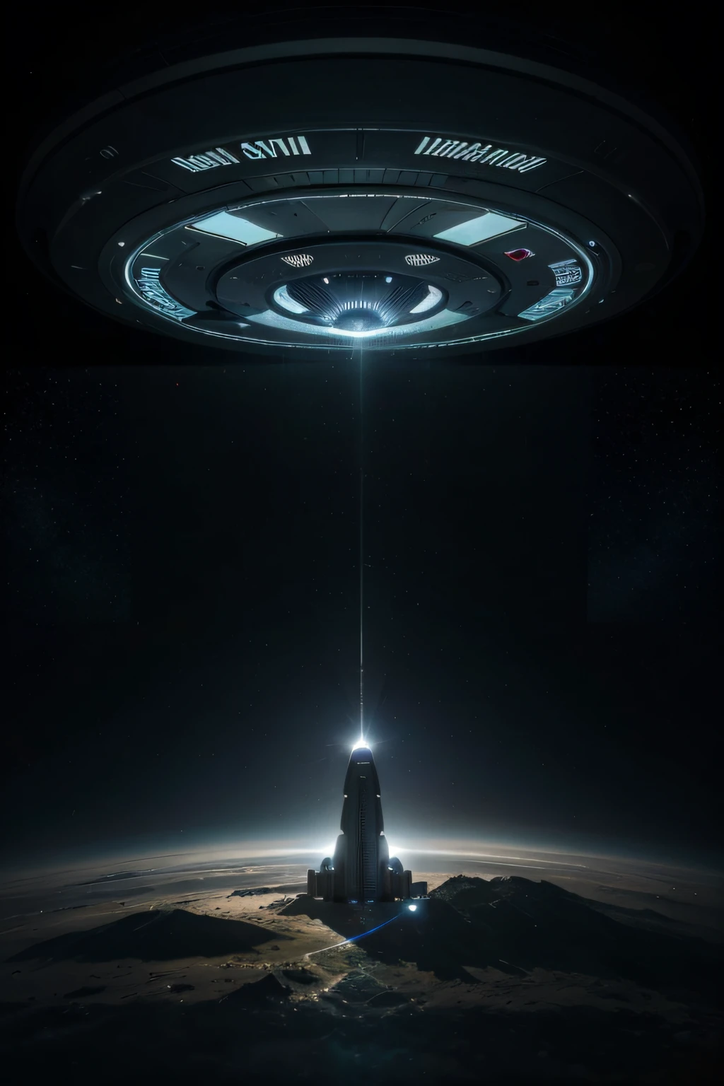 (best quality,4k,8k,Altas,master part:1.2), ultra-detalhado, (Realistic,fotorrealista,photo-realistic:1.37), HDR,UHD,studio lighting,pintura ultrafina,foco nítido,Physically-based rendering,extreme detail description,profissional,vivid colors,Bokeh, Retratos,space,scientific fiction,metallic luster,estrelas cintilantes,atmosfera sinistra,fundo escuro,luzes brilhantes,supernatural sensation,alien tech,Pairando,no ar,visitantes extraterrestres,peaceful silence,Futuristic,Controlado por IA,controles complexos,mysterious presence,Sobrenatural,grande e elegante,size comparison,giant metallic saucer,Advanced Propulsion System,advanced alien civilization,examinando o planeta Terra,cosmos escuro e estrelado.
