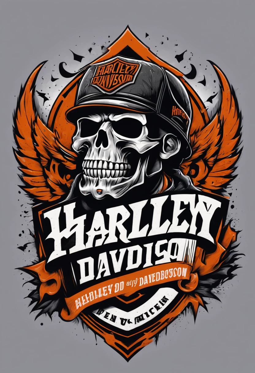 Harley Davidson logo design, (t shirt design), beefy style, design only, white background, no model