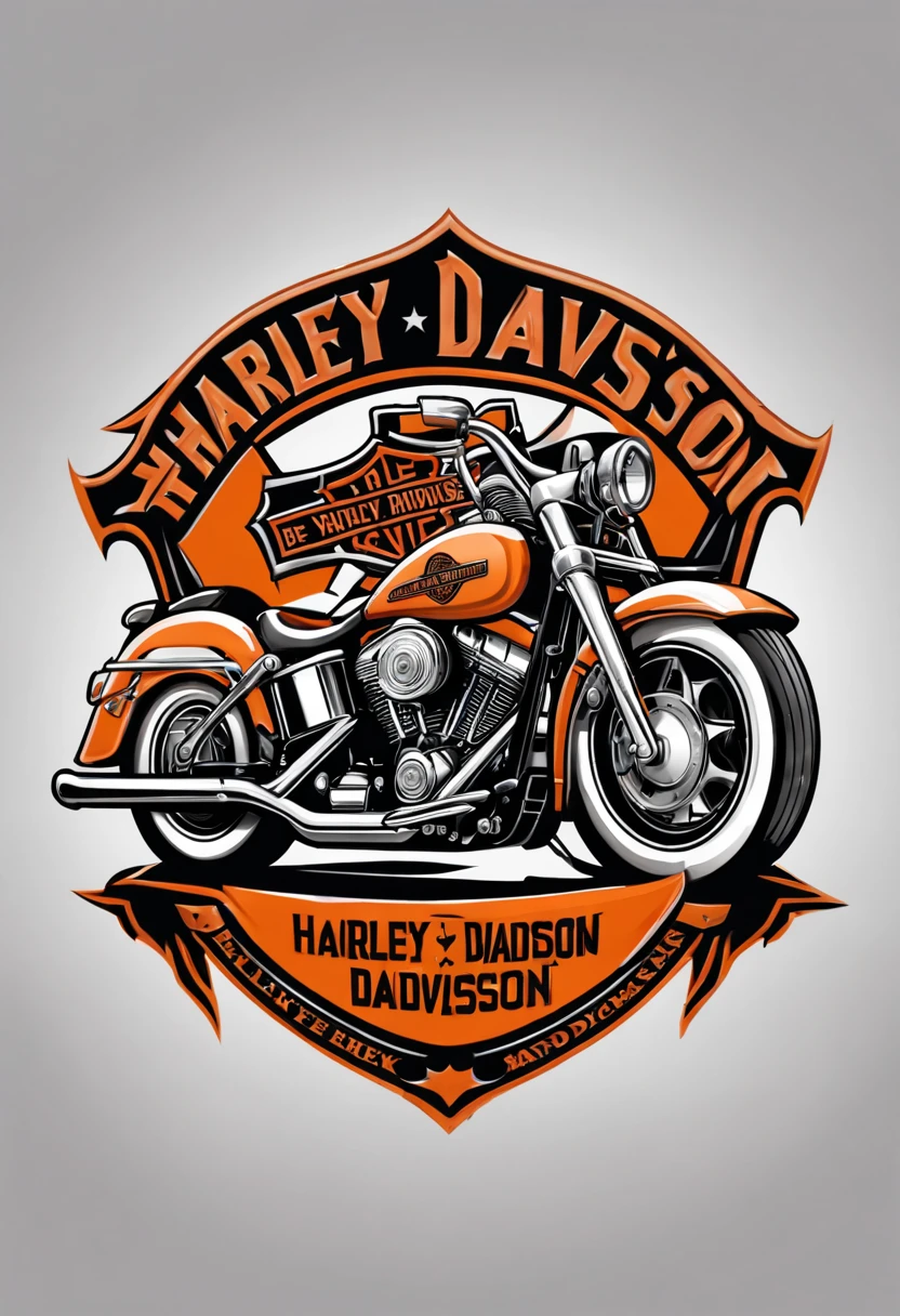 Harley Davidson logo design, (t shirt design), beefy style, design only, white background, no model