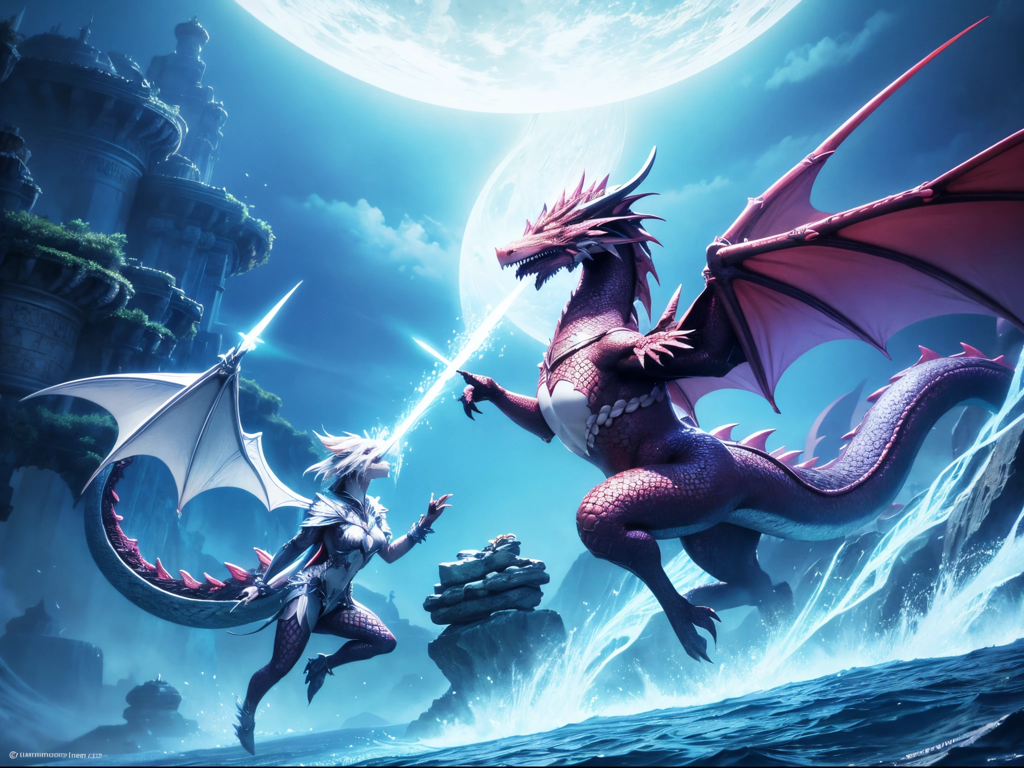 Create a fantastical world where dragons soar above crystalline AI structures, and mythical creatures coexist with digital entities in a realm of limitless imagination. enormous tits