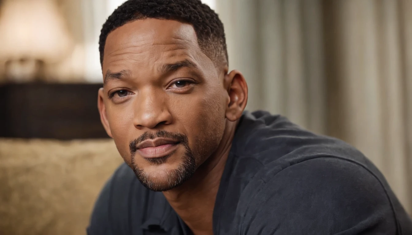 "Produza uma imagem de montagem com tema motivacional, destacando o ator Will Smith. Combine multiple images of Will Smith into inspiring moments, como entrevistas, motivational movie scenes and positive interactions. Adicione elementos visuais que transmitam energia, determination and overcoming. O foco deve estar em Will Smith'facial expression and motivating attitude, surrounded by visual elements that suggest personal growth and overcoming challenges. Colors should be vibrant and convey a sense of optimism."
