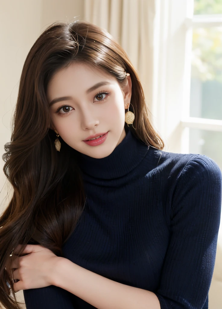 (Female, 22 years old), (Medium big breasts:1.3), rose garden、Lots of red roses on the background、 ((Grab the viewer's hand)), (​master piece: 1.3), (max resolution: 1.4), (UltraHD: 1.2), cinematric light, UltraHD, (Detailed eyes and skin), (detailed facial features), nffsw, 8K分辨率, Perfect Style, beautiful countenance、Highly detailed facial and skin texture、A detailed eye、二重まぶた、Glitter Eyeliner:1.2、thin cheeks、(fair white skin:1.3)、shiny earrings,Red Rouge:1.2、shiny lip:1.2、((FULL BODYSHOT:1.2))、((From a very intimate distance:1.2))、((Navy High Neck Pipeknit Dress))、high-heels、(Layered Hair Style、lightbrown hair)、medium-Long hair、(Very attractive smile:1.2)