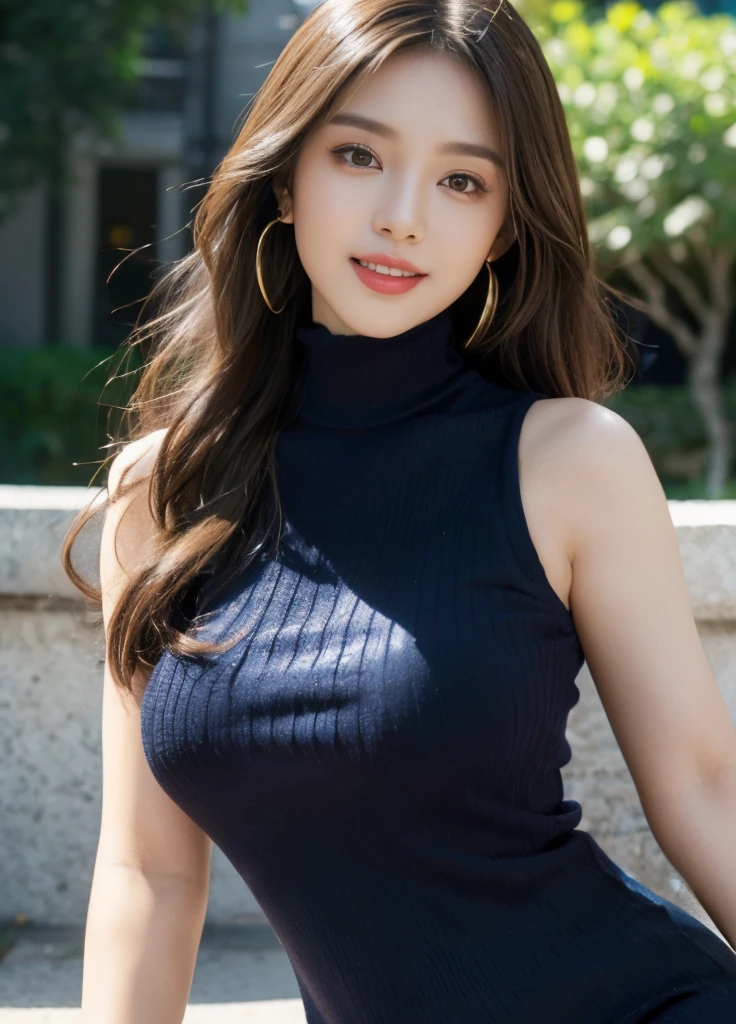 (Female, 22 years old), (Medium ???????????:1.3), rose garden、Lots of red roses on the background、 ((Grab the viewer's hand)), (​master piece: 1.3), (max resolution: 1.4), (UltraHD: 1.2), cinematric light, UltraHD, (Detailed eyes and skin), (detailed facial features), nffsw, 8K分辨率, Perfect Style, beautiful countenance、Highly detailed facial and skin texture、A detailed eye、二重まぶた、Glitter Eyeliner:1.2、thin cheeks、(fair white skin:1.3)、shiny earrings,Red Rouge:1.2、shiny lip:1.2、((FULL BODYSHOT:1.2))、((From a very intimate distance:1.2))、((Navy High Neck Pipeknit Dress))、high-heels、(Layered Hair Style、lightbrown hair)、medium-Long hair、(Very attractive smile:1.2)