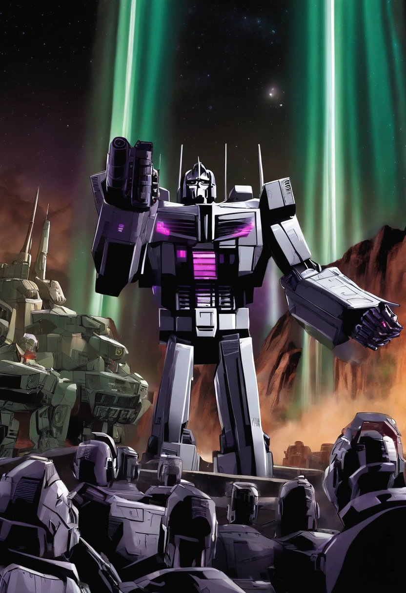 The image is of Megatron conducting a live broadcast, addressing all Decepticons across the universe.,Transformers: Generation 1,megatron, male