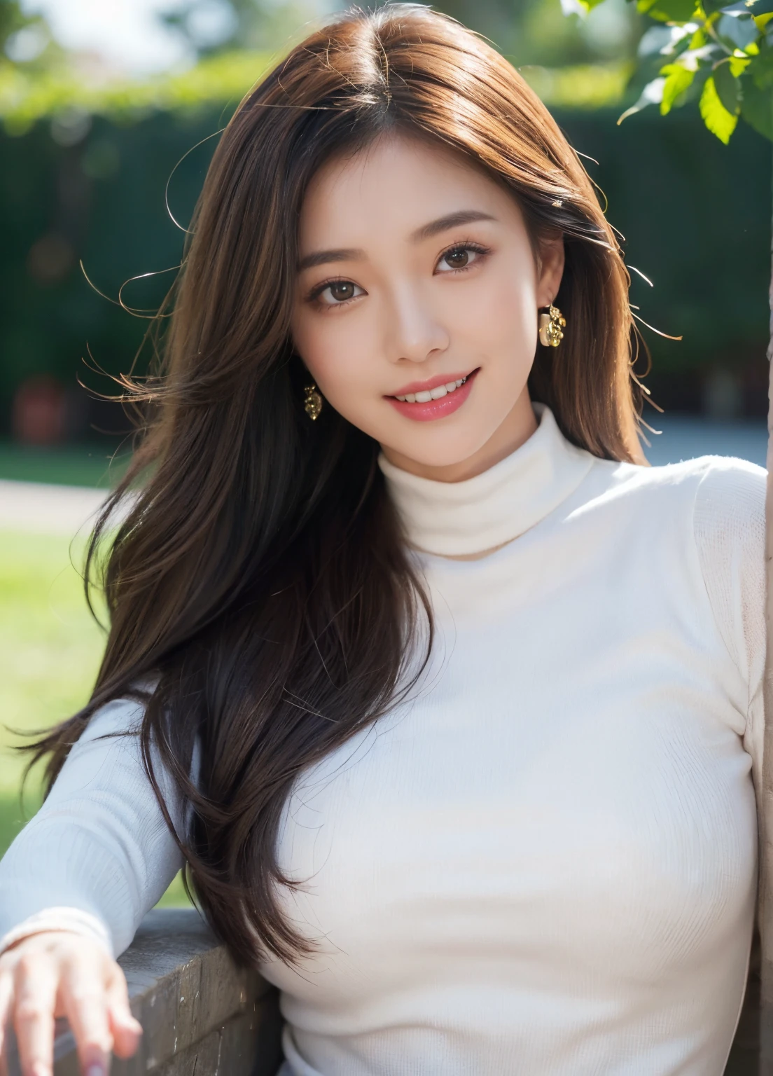 (Female, 22 years old), (Medium big breasts:1.3), rose garden、Lots of red roses on the background、 ((Grab the viewer's hand)), (​master piece: 1.3), (max resolution: 1.4), (UltraHD: 1.2), cinematric light, UltraHD, (Detailed eyes and skin), (detailed facial features), nffsw, 8K分辨率, Perfect Style, beautiful countenance、Highly detailed facial and skin texture、A detailed eye、二重まぶた、Glitter Eyeliner:1.2、thin cheeks、(fair white skin:1.3)、shiny earrings,Red Rouge:1.2、shiny lip:1.2、((FULL BODYSHOT:1.2))、((From a very intimate distance:1.2))、((Navy High Neck Pipeknit Dress))、high-heels、(Layered Hair Style、lightbrown hair)、medium-Long hair、(very affectionate smile:1.3)