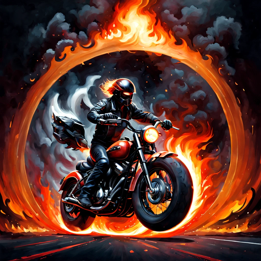 Motorcycle on circle fire, harley dadvison motorcycle, illustrator