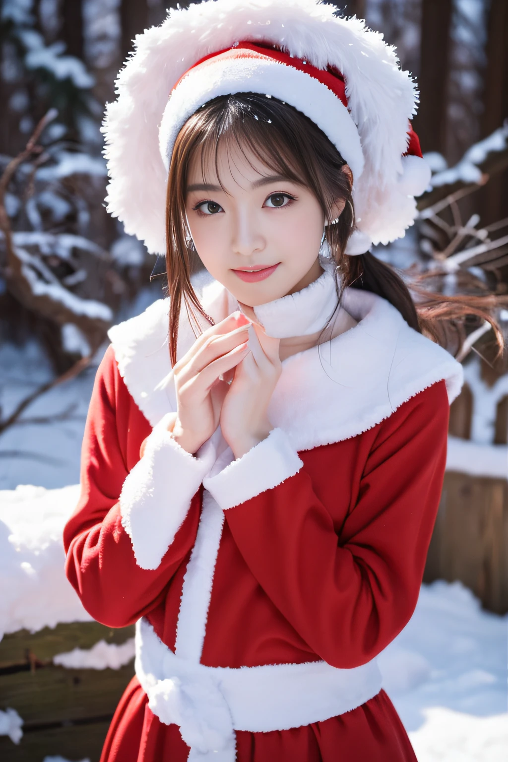 (masterpiece、high-level image quality、hightquality)、Women in Japan、21years old、cute little:1.3,Actress with good looks、(Beautiful limbs、perfect anatomia、Beautiful skin、爆乳),(gravure、Santa Cosplay、Merry Christmas,Holy Night、snowscape)、Perfect body、Beautiful limbs、Beautiful woman、Professional filming、Fairy tale、Mystical、poetic、