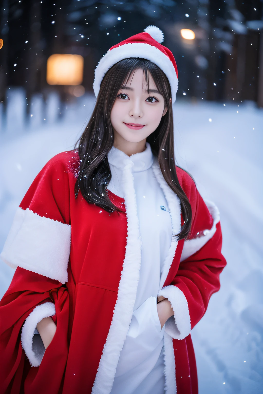 (​masterpiece、high-level image quality、hightquality)、Women in Japan、21years old、cute little:1.3,Actress with good looks、(Beautiful limbs、perfect anatomia、Beautiful skin、爆乳),(gravure、Santa Cosplay、Merry Christmas,Holy Night、snowscape)、Perfect body、Beautiful limbs、Beautiful woman、Professional filming、Fairy tale、Mystical、poetic、