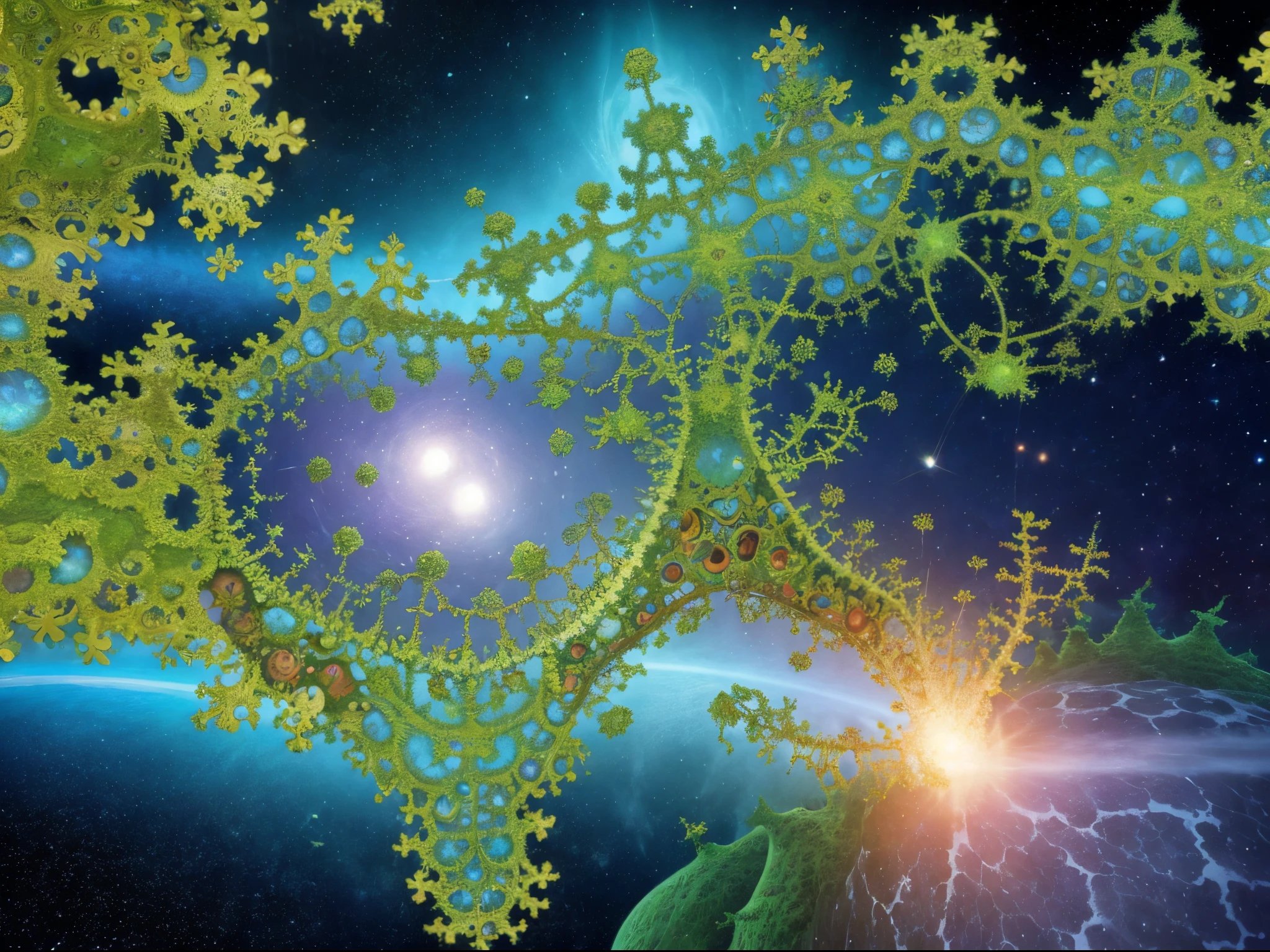 Dive deep into Mandelbrot's fractal world, portraying a surreal fusion of his mathematical intricacies with the organic elements of a futuristic Eden. enormous tits