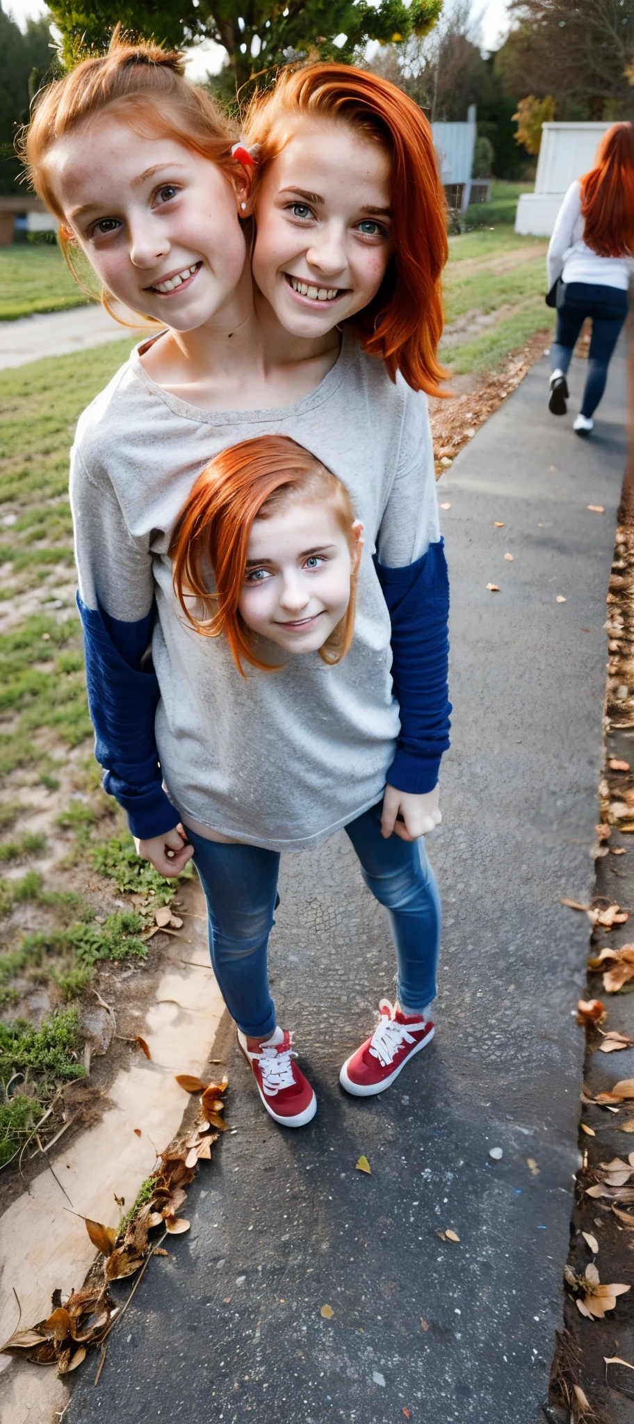 2heads, (two headed girl:1.5), (14 year old girl:1.5), (redhead:1.1)