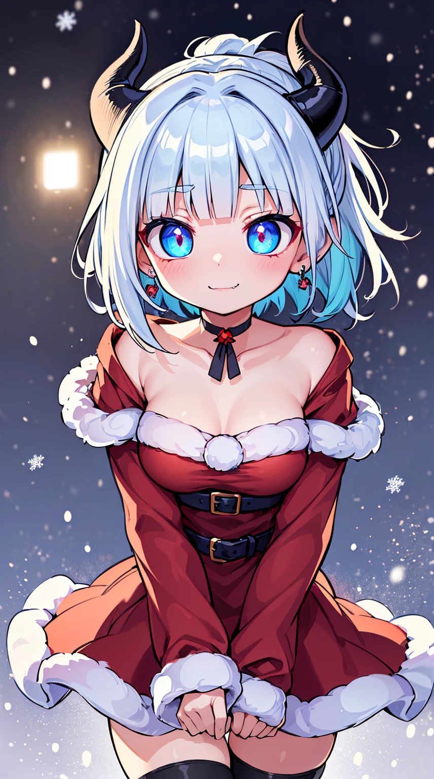 ((( (Winter background), (Snowing), (Christmas theme), (Slutty Santa outfit), ))) BLACKLIGHT, ((NSFW)), ((Medium Boobs)), realistic art, extremely delicate and beautiful, ultra-detailed, (1girl), ((Blue eyes)), floating, detailed light, illustration, dynamic angle, depth of field, ((((milf)))), girly, ((Blue and White hair, multicoloured hair, Blue highlights hair, (Ponytail), hair ornament, hair flower, flower, makeup, braid, smile)), demon eyes, fangs, pale white skin, (((best quality, tall girl, (skindentation), (blur background:0.6), (casual yet stylish, ((Demon Horns)), ), gorgeous, (short hair:1.5), soft lighting, wind, (front light:1.5), surprised, choker, smile, jewelry, earrings))), (ultra high res, best quality,), (8k, raw photo, best quality, masterpiece), technological sense, best quality, masterpiece, illustration,CG ,unity ,wallpaper, official art, Amazing, finely detail, an extremely delicate and beautiful,extremely detailed, highly detailed, sharp focus,rich background, (real person,photograph), ((high detailed skin)), ((( , (crazy eyes:1.3), (wide-eyed:1.2), (glowing eyes), (Demon) ))), (((a close up of a person with a weird face and nails, gothic maiden anime girl, gothic - cyberpunk, cyberpunk horror style, gothic art style, detailed digital anime art, gothic art, demon anime girl, gothic girl face, anime style 4 k, dark art style, anime cyberpunk art, gothic aesthetic, 18 - year - old anime goth girl, gothic horror vibes)))