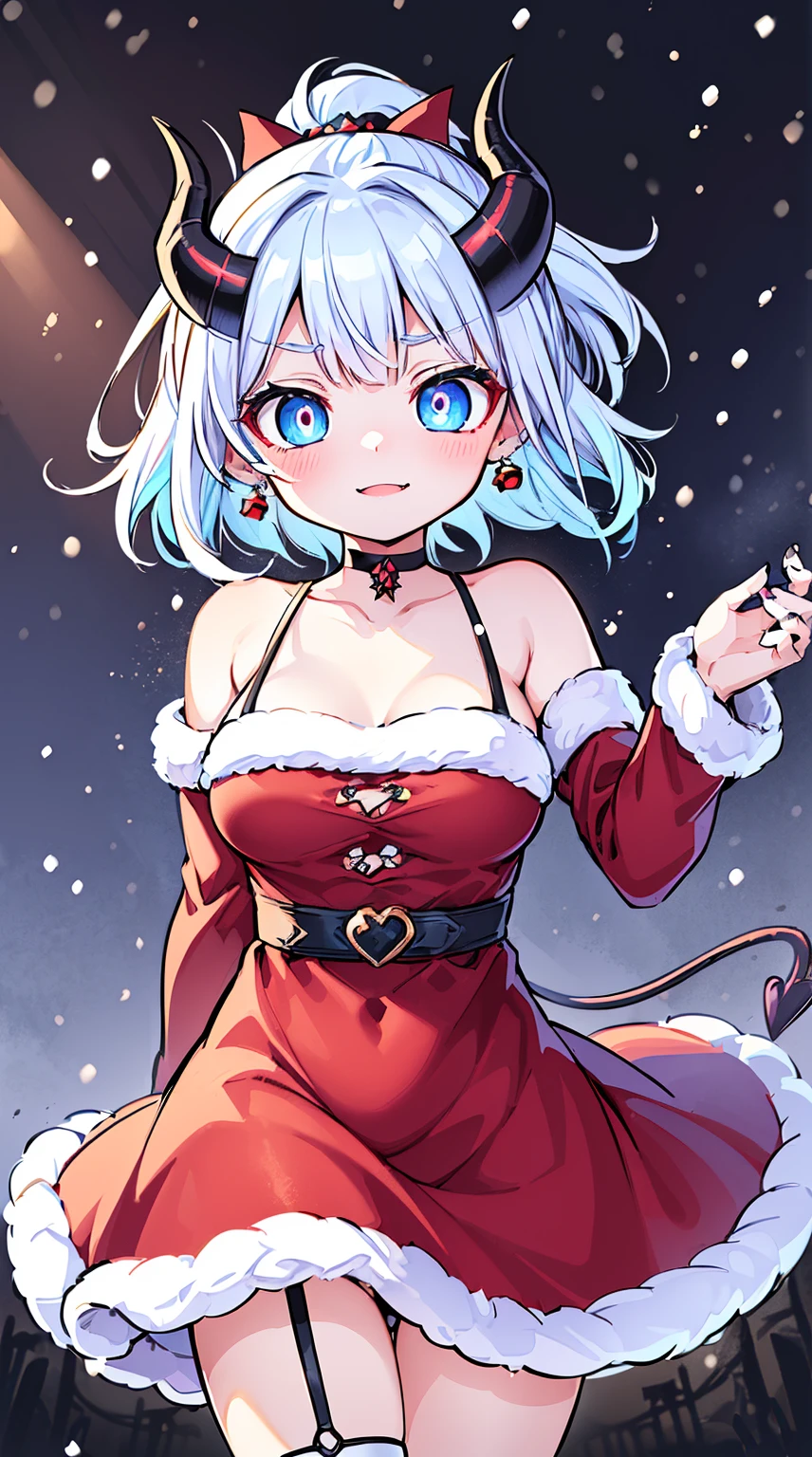 ((( (Winter background), (Snowing), (Christmas theme), (Slutty Santa outfit), ))) BLACKLIGHT, ((NSFW)), ((Medium Boobs)), realistic art, extremely delicate and beautiful, ultra-detailed, (1girl), ((Blue eyes)), floating, detailed light, illustration, dynamic angle, depth of field, ((((milf)))), girly, ((Blue and White hair, multicoloured hair, Blue highlights hair, (Ponytail), hair ornament, hair flower, flower, makeup, braid, smile)), demon eyes, fangs, pale white skin, (((best quality, tall girl, (skindentation), (blur background:0.6), (casual yet stylish, ((Demon Horns)), ), gorgeous, (short hair:1.5), soft lighting, wind, (front light:1.5), surprised, choker, smile, jewelry, earrings))), (ultra high res, best quality,), (8k, raw photo, best quality, masterpiece), technological sense, best quality, masterpiece, illustration,CG ,unity ,wallpaper, official art, Amazing, finely detail, an extremely delicate and beautiful,extremely detailed, highly detailed, sharp focus,rich background, (real person,photograph), ((high detailed skin)), ((( , (crazy eyes:1.3), (wide-eyed:1.2), (glowing eyes), (Demon) ))), (((a close up of a person with a weird face and nails, gothic maiden anime girl, gothic - cyberpunk, cyberpunk horror style, gothic art style, detailed digital anime art, gothic art, demon anime girl, gothic girl face, anime style 4 k, dark art style, anime cyberpunk art, gothic aesthetic, 18 - year - old anime goth girl, gothic horror vibes)))