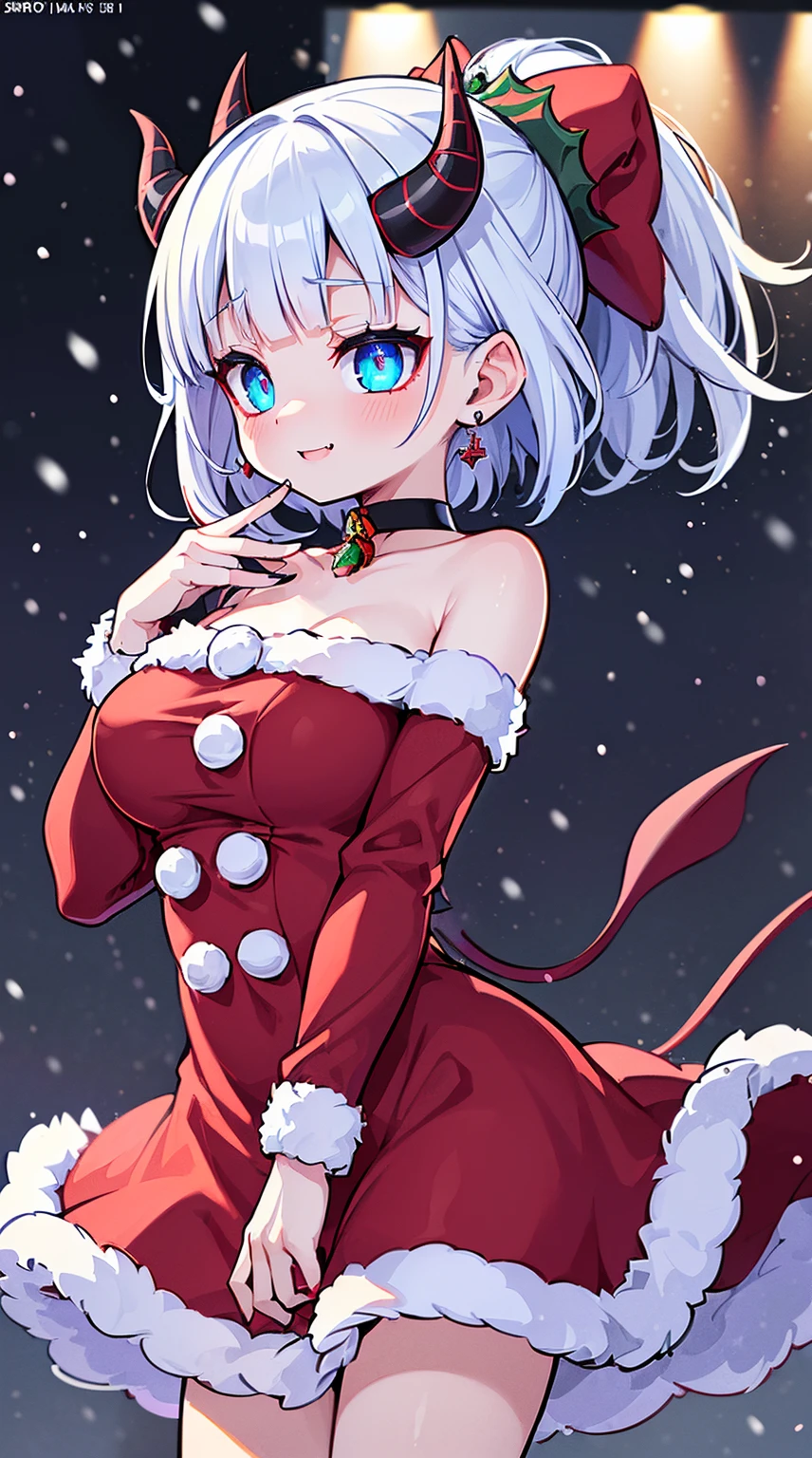 ((( (Winter background), (Snowing), (Christmas theme), (Slutty Santa outfit), ))) BLACKLIGHT, ((NSFW)), ((Medium Boobs)), realistic art, extremely delicate and beautiful, ultra-detailed, (1girl), ((Blue eyes)), floating, detailed light, illustration, dynamic angle, depth of field, ((((milf)))), girly, ((Blue and White hair, multicoloured hair, Blue highlights hair, (Ponytail), hair ornament, hair flower, flower, makeup, braid, smile)), demon eyes, fangs, pale white skin, (((best quality, tall girl, (skindentation), (blur background:0.6), (casual yet stylish, ((Demon Horns)), ), gorgeous, (short hair:1.5), soft lighting, wind, (front light:1.5), surprised, choker, smile, jewelry, earrings))), (ultra high res, best quality,), (8k, raw photo, best quality, masterpiece), technological sense, best quality, masterpiece, illustration,CG ,unity ,wallpaper, official art, Amazing, finely detail, an extremely delicate and beautiful,extremely detailed, highly detailed, sharp focus,rich background, (real person,photograph), ((high detailed skin)), ((( , (crazy eyes:1.3), (wide-eyed:1.2), (glowing eyes), (Demon) ))), (((a close up of a person with a weird face and nails, gothic maiden anime girl, gothic - cyberpunk, cyberpunk horror style, gothic art style, detailed digital anime art, gothic art, demon anime girl, gothic girl face, anime style 4 k, dark art style, anime cyberpunk art, gothic aesthetic, 18 - year - old anime goth girl, gothic horror vibes)))