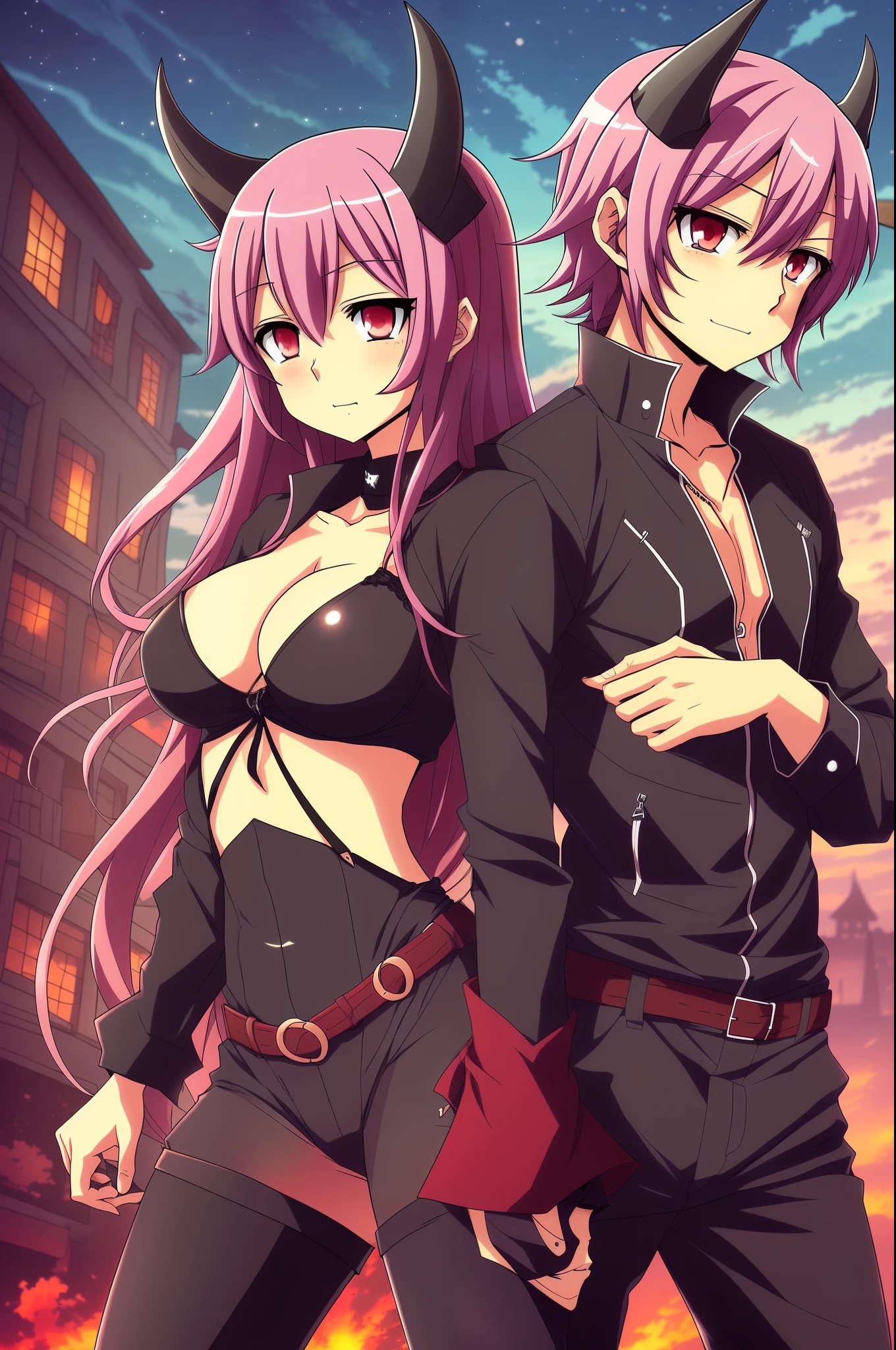 a cute Anime couple with attitude and devil in nature --auto --s2
