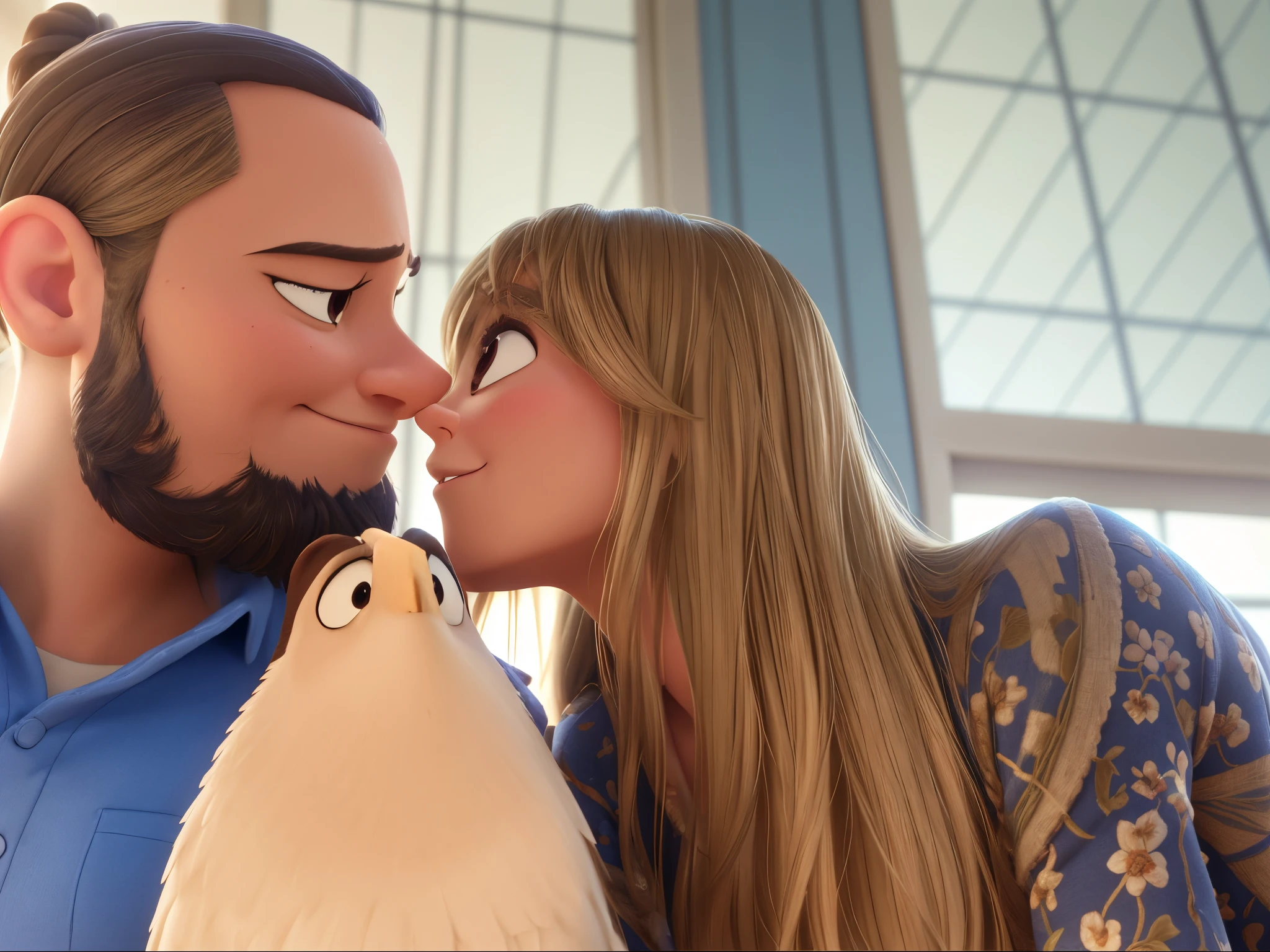 araffe and a woman are looking at each other in a scene, animated movie still, animated still, animated film, high resolution movie still, animation still screencap, render in pixar, pixar movie screenshot, animated film still, ! movie scene, frame from pixar movie, animated movie shot, animation still, still from a pixar movie, realistic movie still