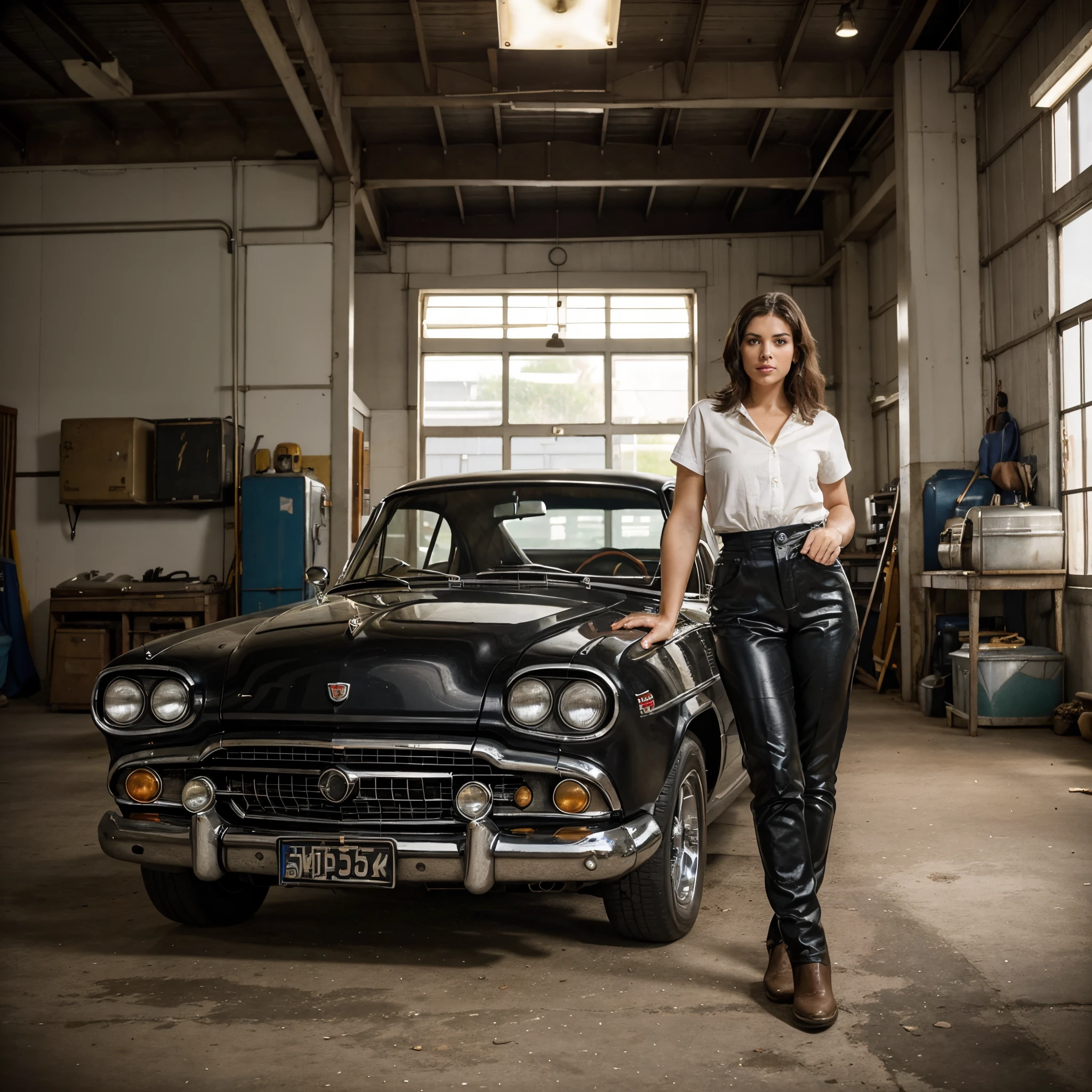 In a nostalgic setting of a vintage garage, a classic car occupies the spotlight. Its sleek lines and timeless beauty are preserved by the hands of a talented and confident female mechanic. She stands beside the car, her perfectly greased hands holding a wrench, a symbol of her passion and expertise.
Tell the story behind this captivating image. Who is this mechanic, and what drives her love for classic cars? Does she come from a long line of automotive enthusiasts, or did she stumble upon her passion by chance? Explore the challenges she faces in a traditionally male-dominated field and how she overcomes them with her determination and skills.
Consider the relationship between the mechanic and the classic car. Is it a treasured family heirloom that she’s restoring with love and devotion? Or perhaps it’s a project she took on to prove her abilities and establish herself in the industry. Dive into the intricacies of the car’s history and the memories it holds for its owner.
Furthermore, delve into the dynamics of the vintage garage. Is it a place of camaraderie and support for the mechanic, where she finds a community of like-minded individuals? Or is it a constant battleground for respect and recognition, where she must constantly prove herself? Explore how the mechanic’s presence challenges traditional gender roles and inspires others to follow their passions fearlessly.
Through this image, bring to life a tale of determination, empowerment, and the enduring love for classic cars. Let it evoke a sense of nostalgia and ignite the readers’ imagination as they enter the world of the “Reviving the Classics.”