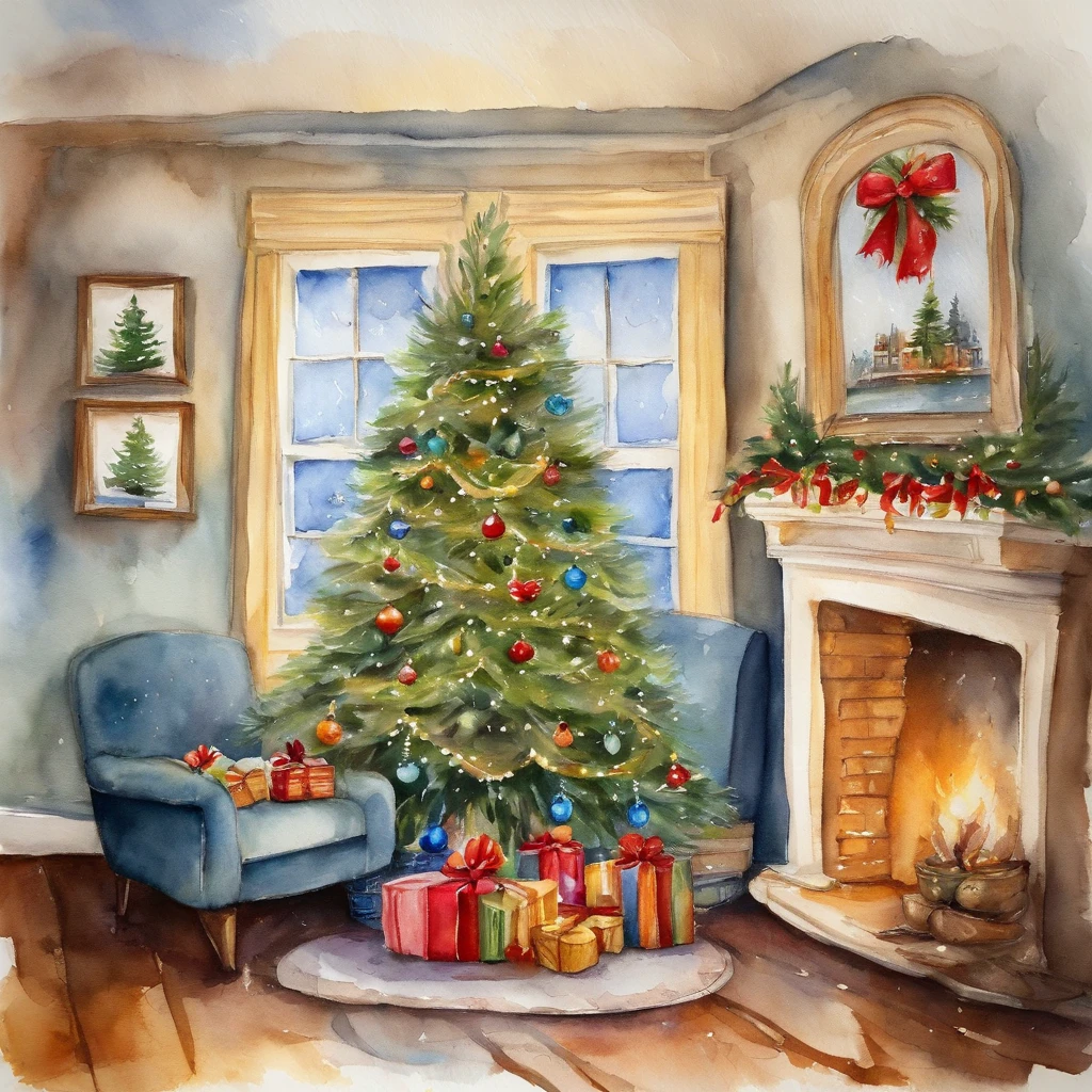 in a house , Cute colorfully decorated Christmas tree , Colorful lights are also attached to the Christmas tree.