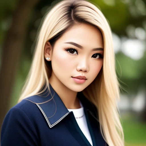 Beautiful blonde hair half Filipina half white young woman realistic school