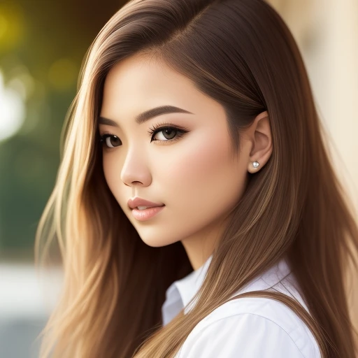 Beautiful blonde hair half Filipina half white young woman realistic school