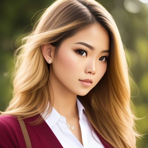 Beautiful blonde hair half Filipina half white young woman realistic school
