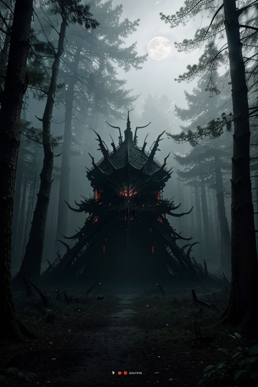 Create a highly detailed and realistic image of a sinister forest landscape, infested with terrifying monsters that will send shivers down your spine. Set the scene deep within the heart of the forest, where ancient trees loom overhead, their twisted branches forming monstrous silhouettes against the moonlit sky. The forest floor should be covered in dense fog, concealing lurking creatures and adding an eerie ambiance. Introduce a variety of grotesque monsters, each with unique characteristics and chilling features, seamlessly integrated into the environment. Be sure to include spine-chilling details like glowing eyes peering out from the shadows, sharp claws ripping through the undergrowth, and menacing teeth ready to strike. The level of detail should be so realistic that viewers will feel the hair on the back of their necks stand up as they explore this haunting forest filled with unimaginable terrors.