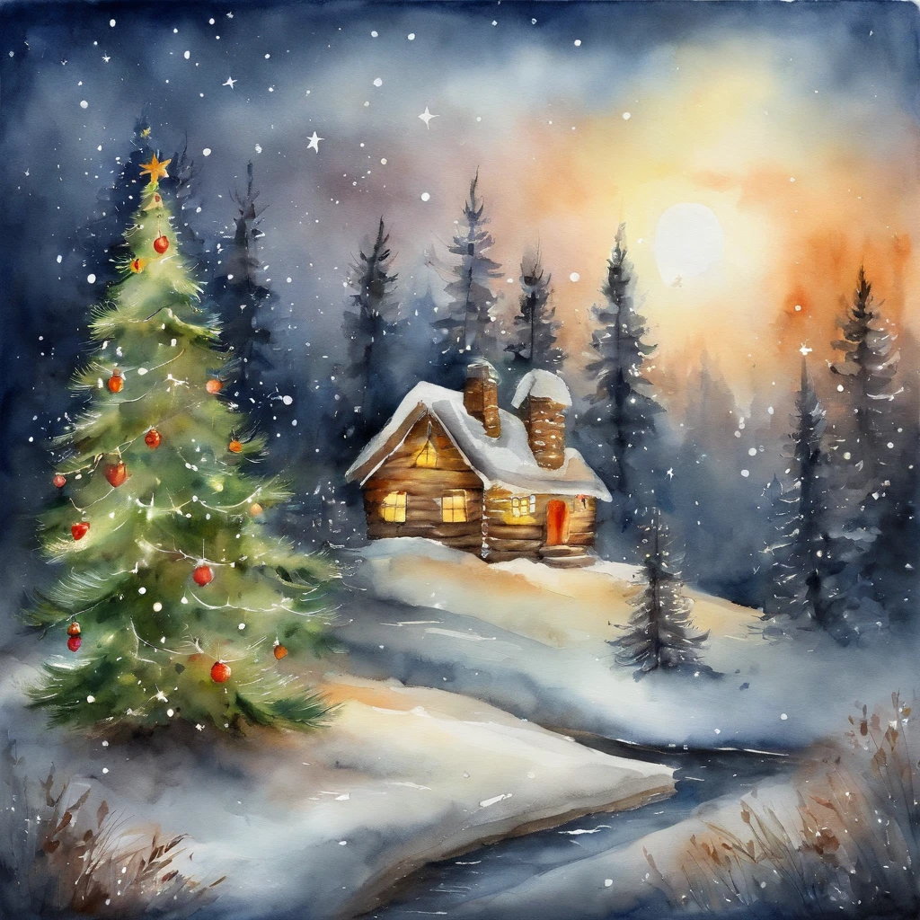 Christmas tree in the forest , cute animal christmas , Friendly atmosphere, forest at night
