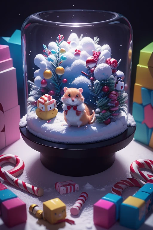 Snow and snow. a close up of a hamster in a pile of candy and candy canes, cute colorful adorable, adorable digital painting, cute detailed digital art, hyper colorful, neon coloring, cute digital art, photo of a hamster, beeple colors, colorful hd picure, beeple and jeremiah ketner, glowing lights! digital painting, hamster, cute 3 d render