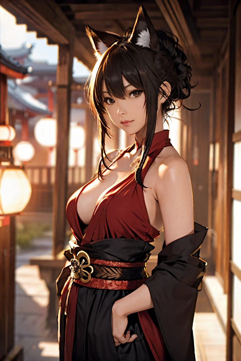 fox incarnation、Sexy Female Warrior、Japan Yokai、Sexy fox female warrior with a Japanese sword、Fox ears、A figure holding a beautiful sword