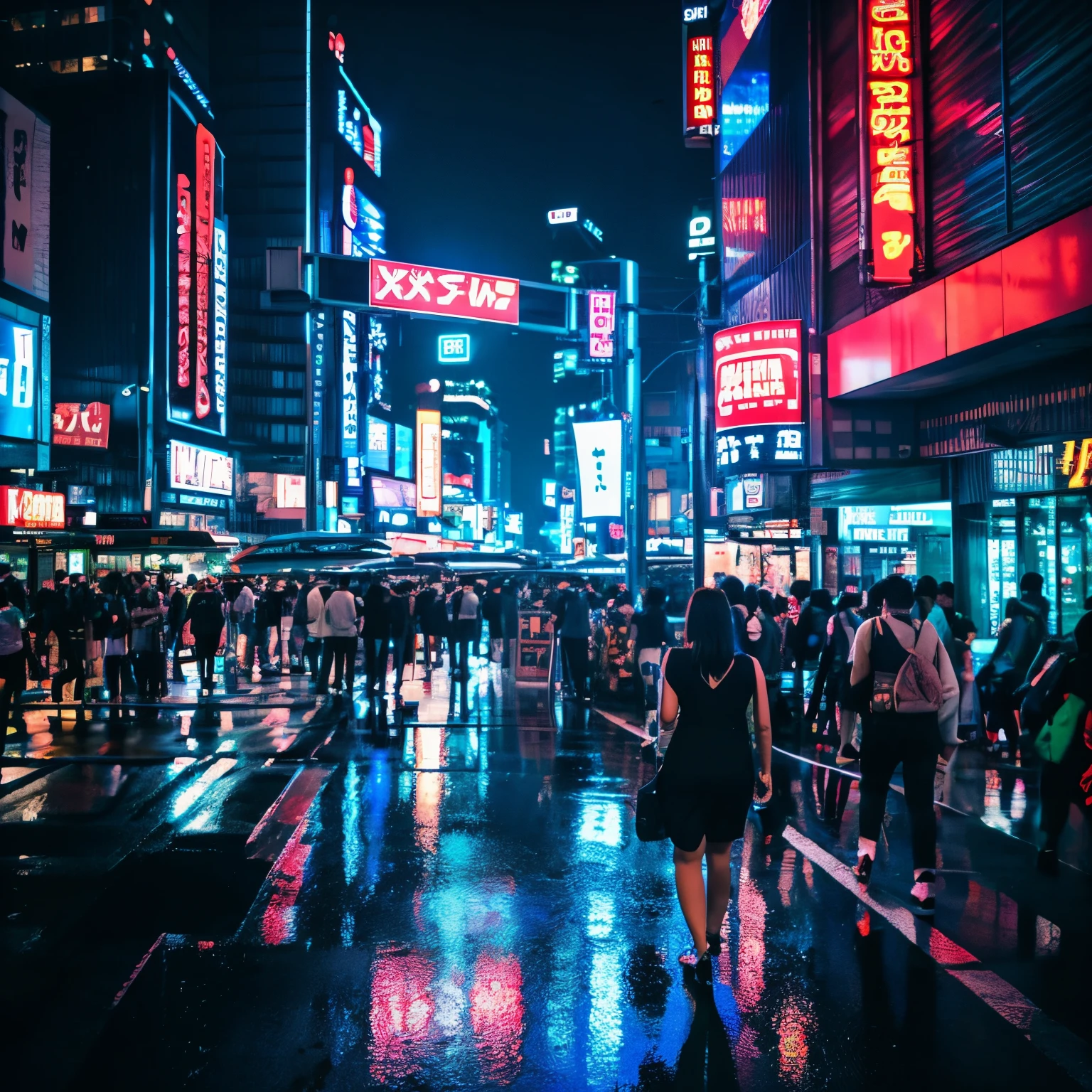 Night neon street Shinjuku, no people