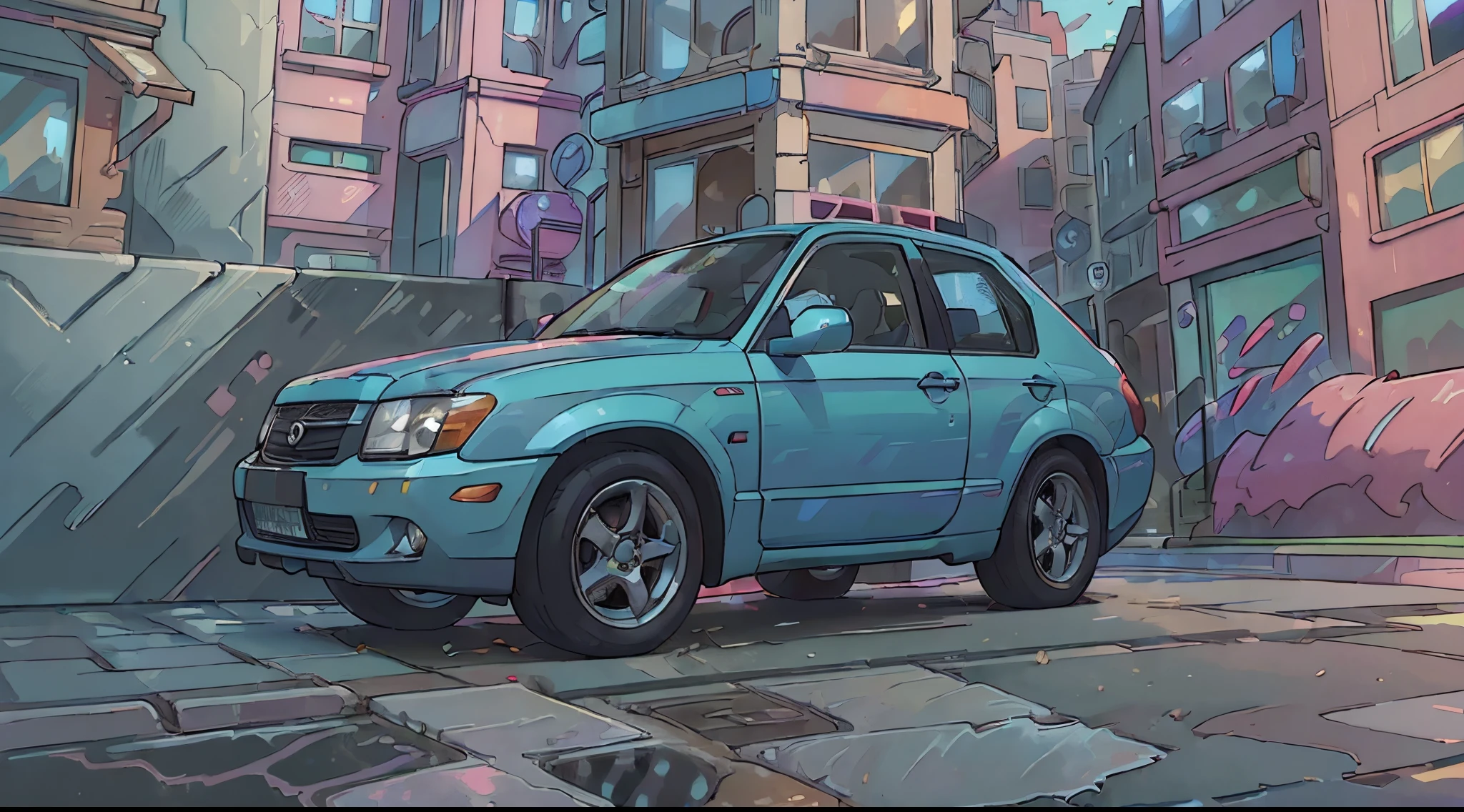 (Best Quality, High resolution:1.2), Ultra-detailed, (Realistic:1.37) Car, Streets of London,  Detailed reflections of car surfaces, High quality and precise painting, Vibrant colors, Natural lighting, with the girl next door, HDR, high-level image quality