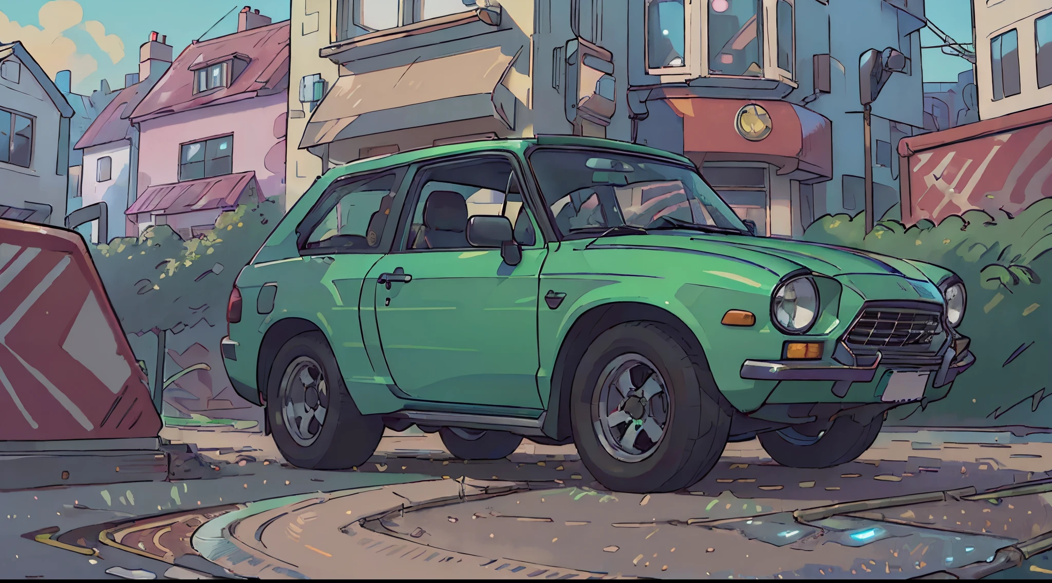 (Best Quality, High resolution:1.2), Ultra-detailed, (Realistic:1.37) Car, Streets of London, Detailed reflections of car surfaces, High quality and precise painting, Vibrant colors, Natural lighting, with the girl next door, HDR, high-level image quality