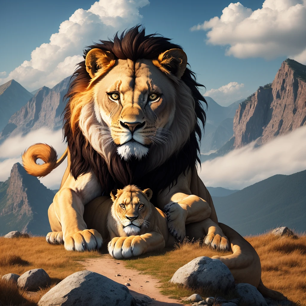 Create a 9 by 16 lion on a mountain