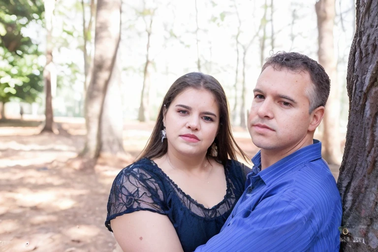 There is a man and a woman next to a tree, retrato de casais, imagem de perfil, retrato de casal, photo shoot, fotografia de marketing, facebook post, fotografia, imagem retrato, Millaise e Greg Rutkowski, em frente a um fundo de floresta, fotografia do perfil, fotografia retrato, par, Photo shoot, Retrato de duas pessoas, Alex Miranda, against the backdrop of trees