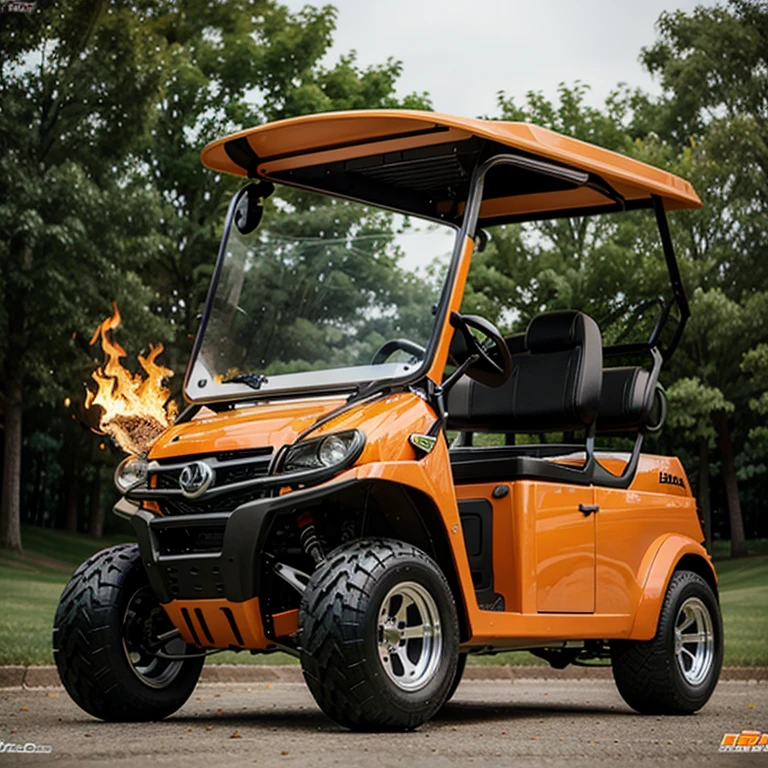 Modded golf cart lifted with flame livery