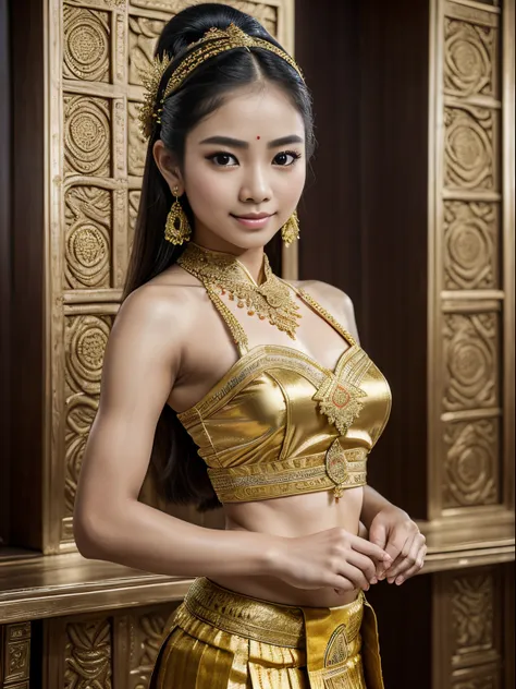 (8k, highest quality, ultra detailed:1.37), (sirinapa), 18yo, (a graceful thai dancer), performs a traditional thai dance in a v...