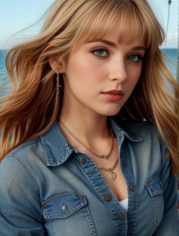 (highres:1.2),realistic sailor Venus,blue jean outfit,beautiful detailed eyes,beautiful detailed lips,heart chain in the background