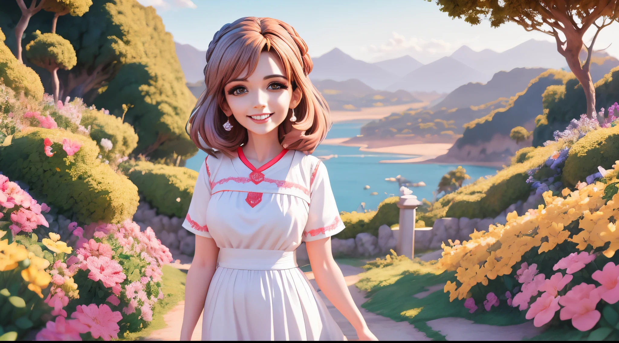 Mulher alta 40 anos, cor de pele clara, gordinha,  cabelo liso cor loiro escuro tamanho abaixo do ombro sorrindo, olhos da cor de mel, vestindo jaleco branco em paisagem de hospital estilo pixar