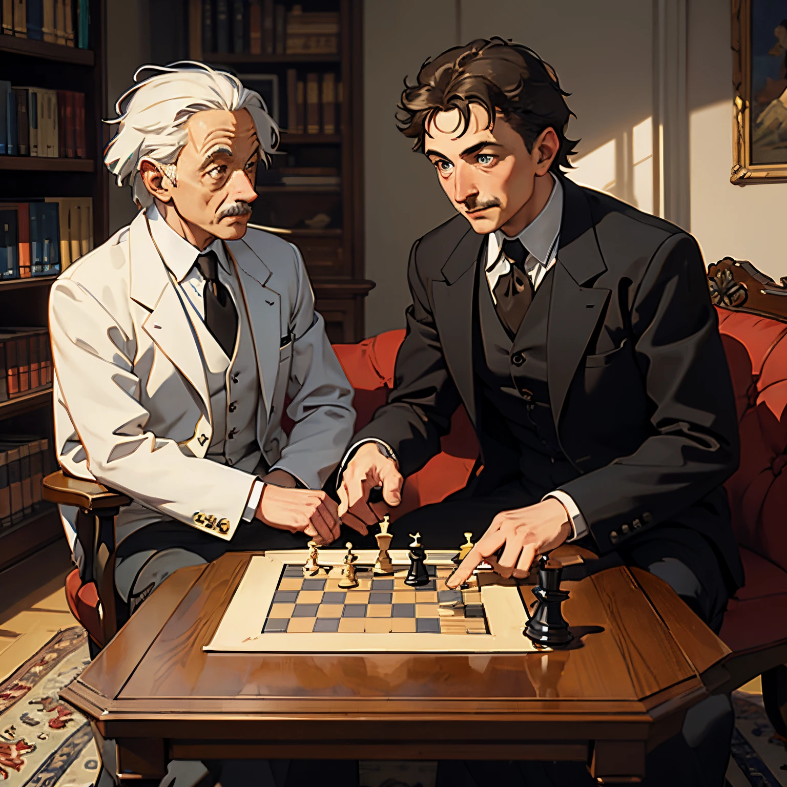 Nicolas Tesla playing chess with Albert Einstein