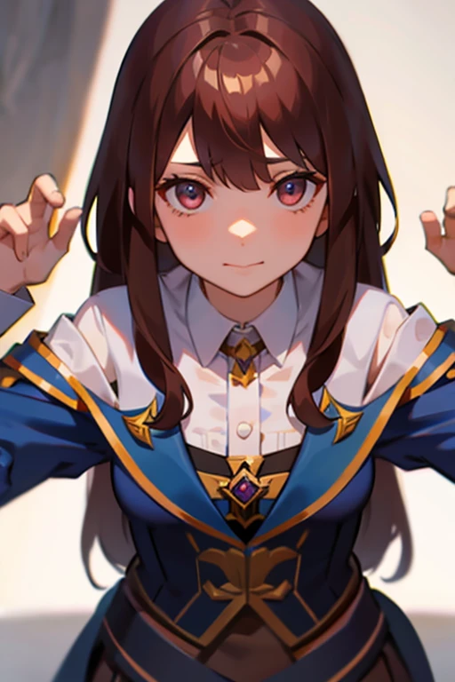 magician girl with brown hair looking at you with emotion