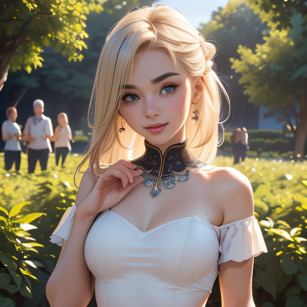 (extremely detailed 8K wallpaper:2), (photo:2), (24 years old Xuan Beautiful girl:2), (gives a lecture to friends:2), Detailed (Face & Eyes), (hyper realistic:1), (Highly detailed:1), (Epic Realistic:1), rim light, (Maximum details:1), Cosy, (body complet:1.3), (looking a viewer:2.0), (Attractive qualities of a woman:2), (attractive female:2), (Attractive:2), Smile, intelligence, sympathy, Grace, A sense of style, Fitness, Care, optimism, (sensitivity:2), frankness, Romantic gestures, playfulness, Fashion Sense, (sensuality:2), charm, modesty, Thoughtfulness, (femininity:1), flirtatiousness, warmth, (Physical Attractiveness:2), beautiful smile, Love of Life, Strength and power, Vulnerability, curiosity, wonder, Love, (Nature's prehistory:2), Kawaii, waifu, beautiful breasts, (attractive body:2), (handsome body:2), BEAUTIFUL POSE, attractive pose, (nice feet:1.0), (beautiful clothing:1), (Classic clothes:2), (elegant clothing:2), (European Clothing:2), detailed clothes, (upskirt:1), (blouse:1), (provocative pose)