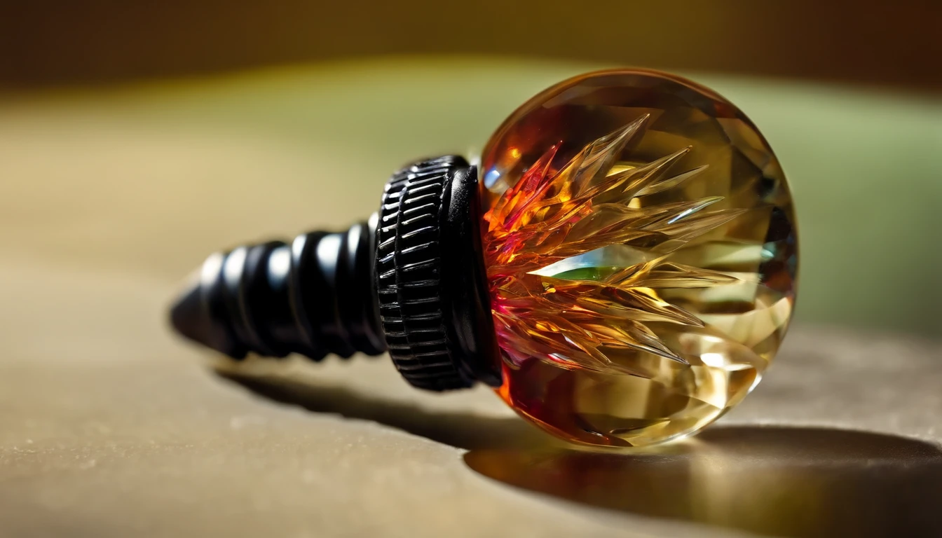 Capture a macro shot of a crystal bottle stopper, highlighting its transparency and beautiful refractive qualities