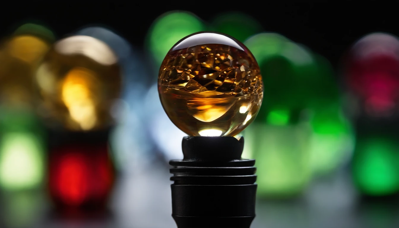 Capture a macro shot of a crystal bottle stopper, highlighting its transparency and beautiful refractive qualities