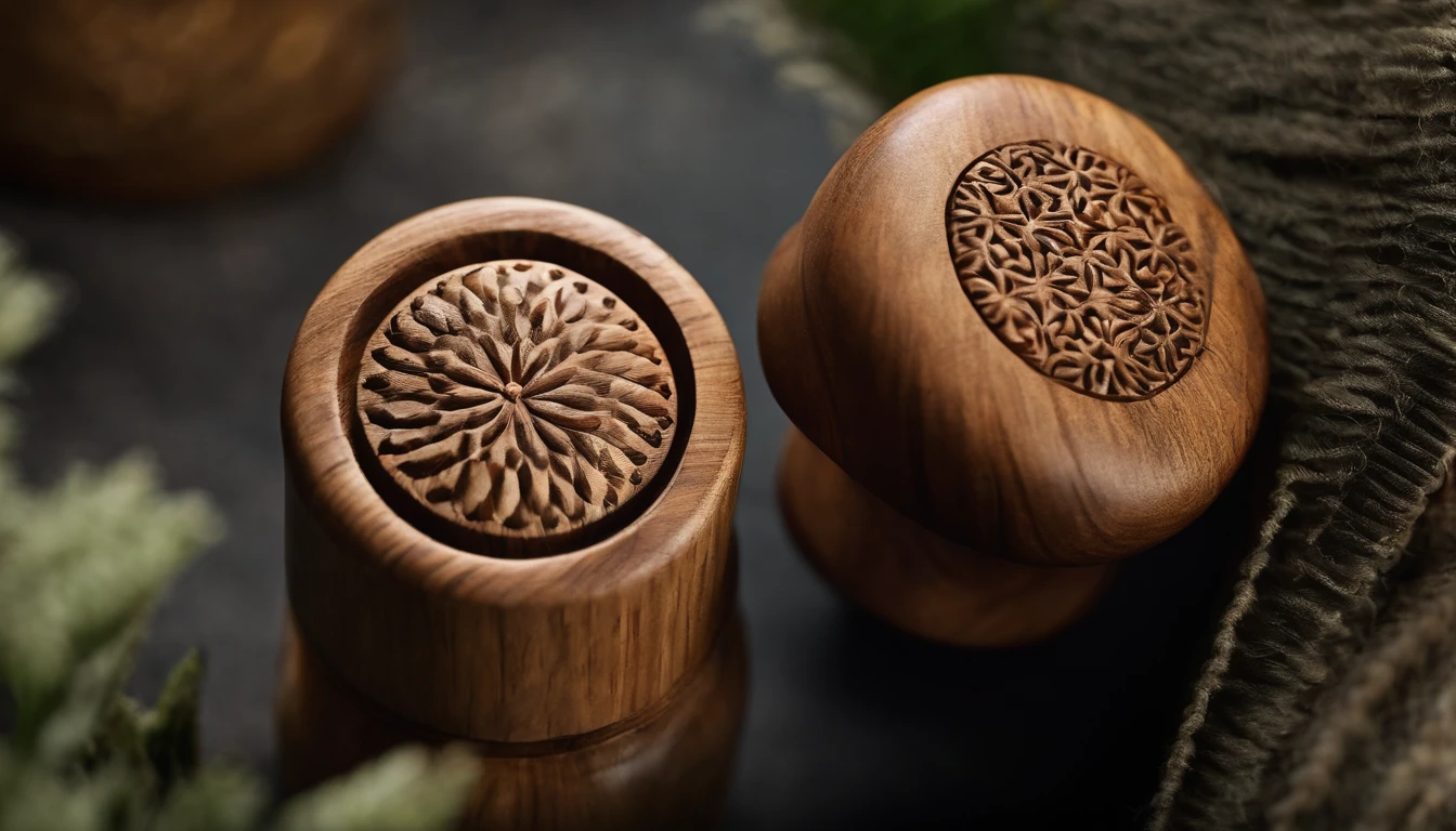 Capture a detail shot of a wooden bottle stopper, showcasing its natural grains and textures.”