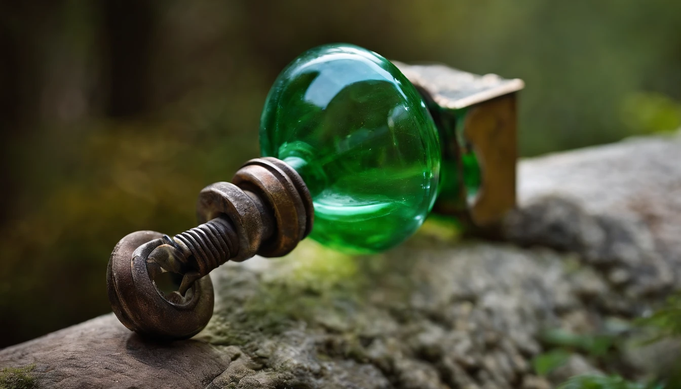 Capture a creative shot of a stopper made from repurposed materials, such as recycled glass or salvaged metal, showcasing its unique and eco-friendly design.”