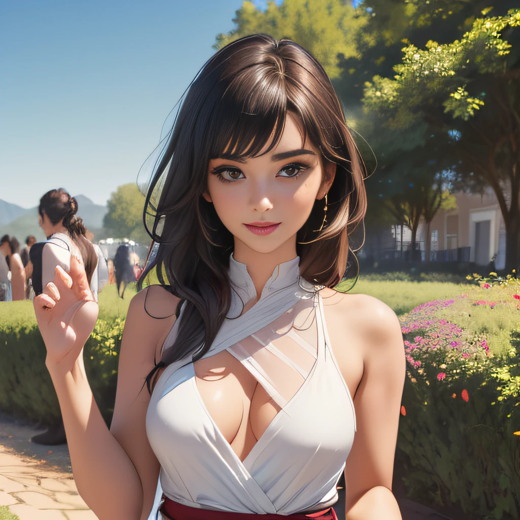 (extremely detailed 8K wallpaper:2), (photo:2), (24 years old Xuan Beautiful girl:2), (gives a lecture to friends:2), Detailed (Face & Eyes), (hyper realistic:1), (Highly detailed:1), (Epic Realistic:1), rim light, (Maximum details:1), Cosy, (body complet:1.3), (looking a viewer:2.0), (Attractive qualities of a woman:2), (attractive female:2), (Attractive:2), Smile, intelligence, sympathy, Grace, A sense of style, Fitness, Care, optimism, (sensitivity:2), frankness, Romantic gestures, playfulness, Fashion Sense, (sensuality:2), charm, modesty, Thoughtfulness, (femininity:1), flirtatiousness, warmth, (Physical Attractiveness:2), beautiful smile, Love of Life, Strength and power, Vulnerability, curiosity, wonder, Love, (Nature's prehistory:2), Kawaii, waifu, beautiful breasts, (attractive body:2), (handsome body:2), BEAUTIFUL POSE, attractive pose, (nice feet:1.0), (beautiful clothing:1), (Classic clothes:2), (elegant clothing:2), (European Clothing:2), detailed clothes, (upskirt:1), (blouse:1), (provocative pose)