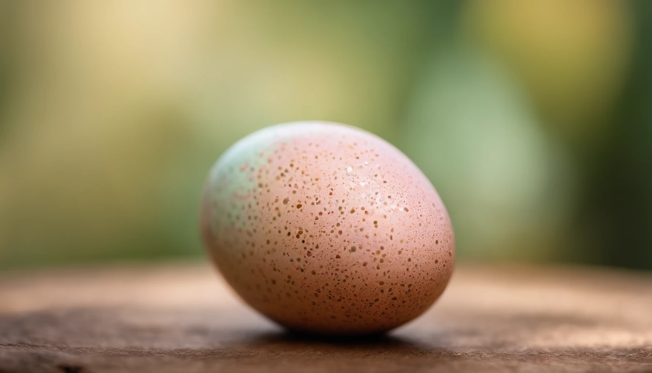 Capture a macro shot of a pastel-colored Easter egg, highlighting its smooth surface and delicate speckles.