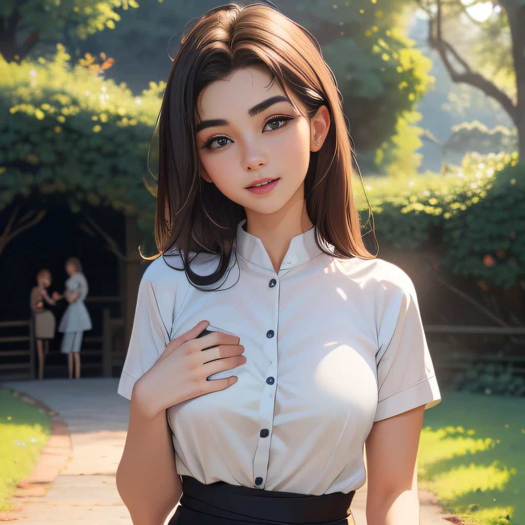(extremely detailed 8K wallpaper:2), (photo:2), (24 years old Xuan Beautiful girl:2), (gives a lecture to friends:2), Detailed (Face & Eyes), (hyper realistic:1), (Highly detailed:1), (Epic Realistic:1), rim light, (Maximum details:1), Cosy, (body complet:1.3), (looking a viewer:2.0), (Attractive qualities of a woman:2), (attractive female:2), (Attractive:2), Smile, intelligence, sympathy, Grace, A sense of style, Fitness, Care, optimism, (sensitivity:2), frankness, Romantic gestures, playfulness, Fashion Sense, (sensuality:2), charm, modesty, Thoughtfulness, (femininity:1), flirtatiousness, warmth, (Physical Attractiveness:2), beautiful smile, Love of Life, Strength and power, Vulnerability, curiosity, wonder, Love, (Nature's prehistory:2), Kawaii, waifu, beautiful breasts, (attractive body:2), (handsome body:2), BEAUTIFUL POSE, attractive pose, (nice feet:1.0), (beautiful clothing:1), (Classic clothes:2), (elegant clothing:2), (European Clothing:2), detailed clothes, (upskirt:1), (blouse:1), (provocative pose)
