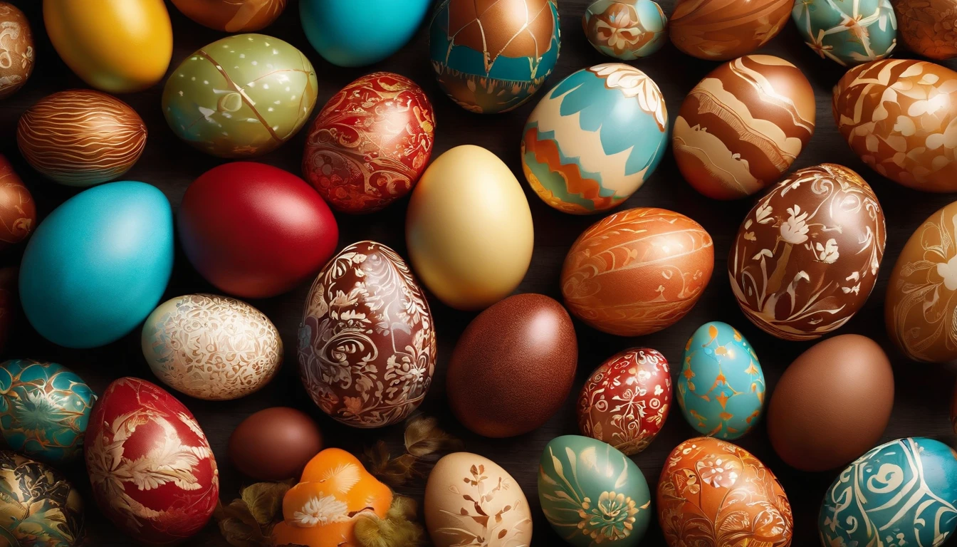 Capture an image of a collection of Easter eggs in different sizes and patterns, creating a visually appealing and diverse display.