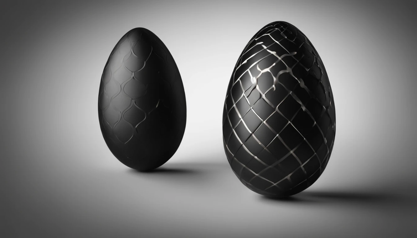 Capture a black and white image of a simple and elegant Easter egg, highlighting its shape and form without the distraction of colors